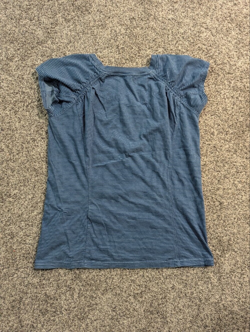 Woolrich Women's LG Blue Striped Square-Neck Short Sleeve Active Tee 100% Cotton